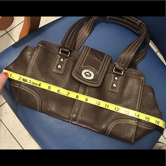 Coach brown with white stitching pebble leather turnlock/zip closure satchel - Picture 14 of 17
